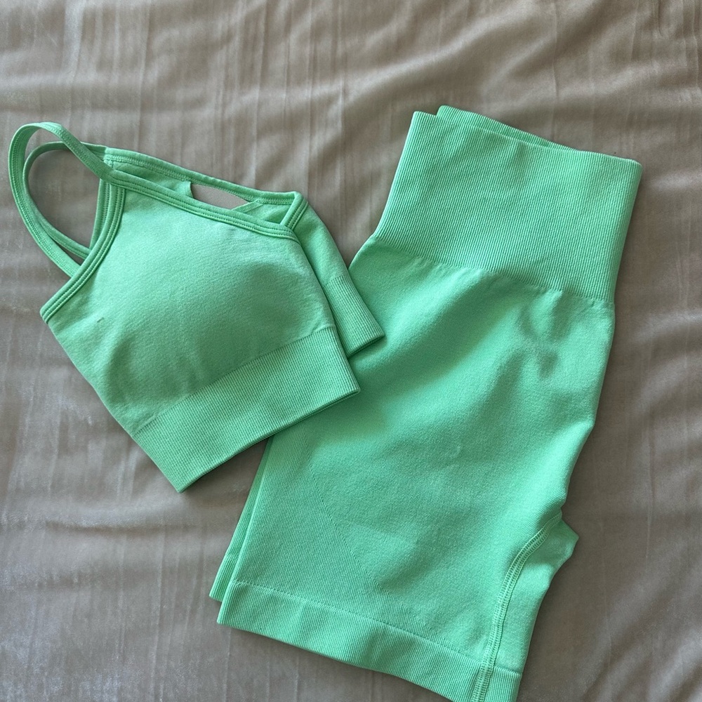 Amazon Mint Green Sports Bra and Shorts Set